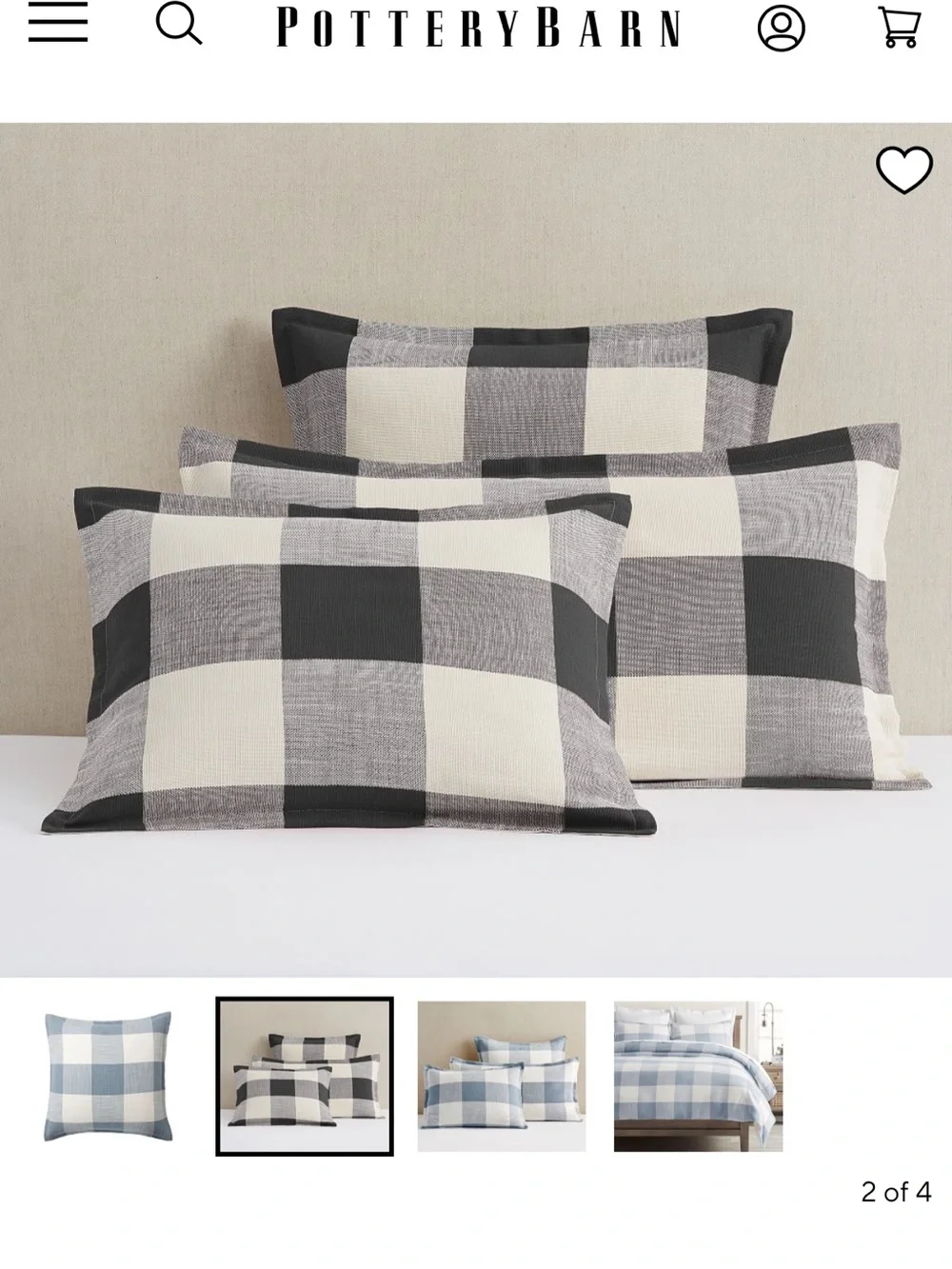 Pottery barn Buffalo Check euro pillow shams- set of two NWOT